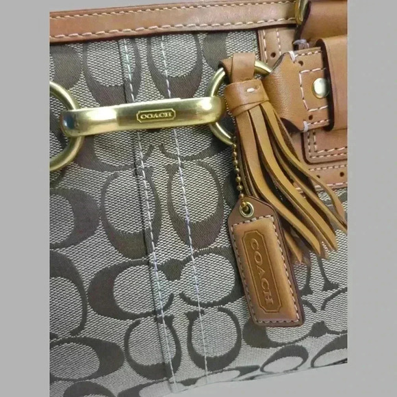 COACH Signature Satchel Shoulder Bag in tan vachetta leather/ canvas - Picture 7 of 13